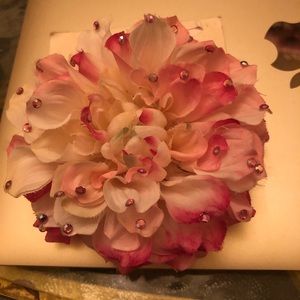 Vintage Rhinestone embellished material flower pin Dress up your coat in Style